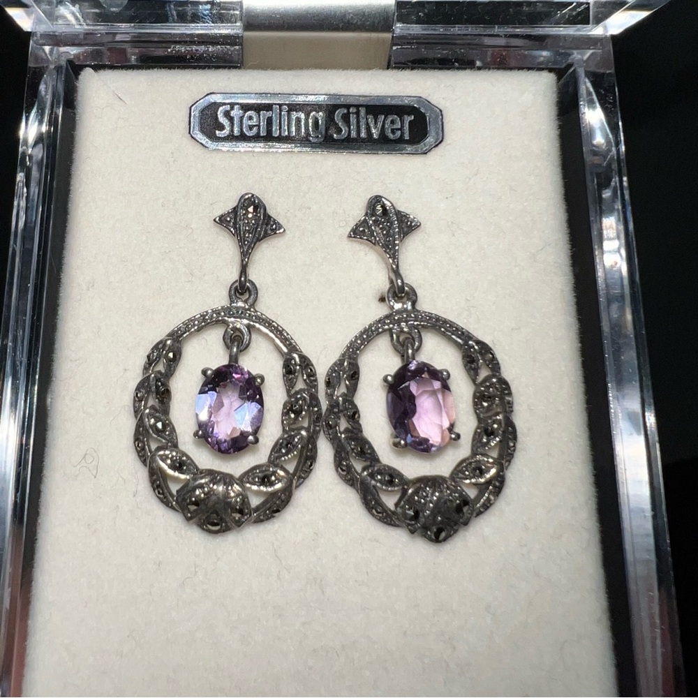Vintage Sterling Silver Purple Earrings